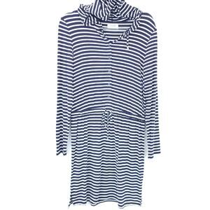 NEW Mott 50 Swimsuit Coverup Dress UPF 50 Small Blue Stripe Hooded Long Sleeve